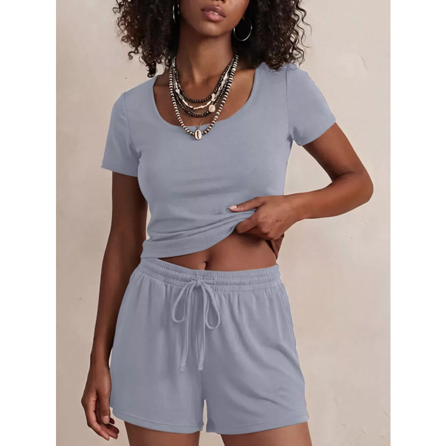Solid Color Short Sleeve Tee and Shorts Set Apparel Accessories