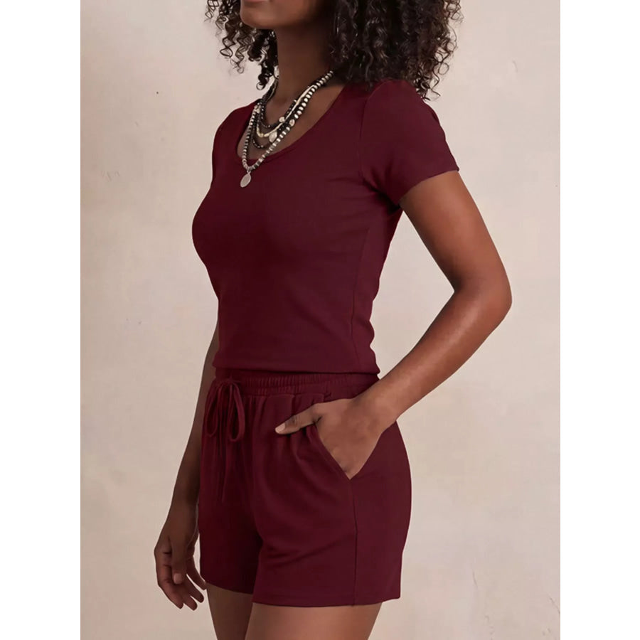 Solid Color Short Sleeve Tee and Shorts Set Apparel Accessories