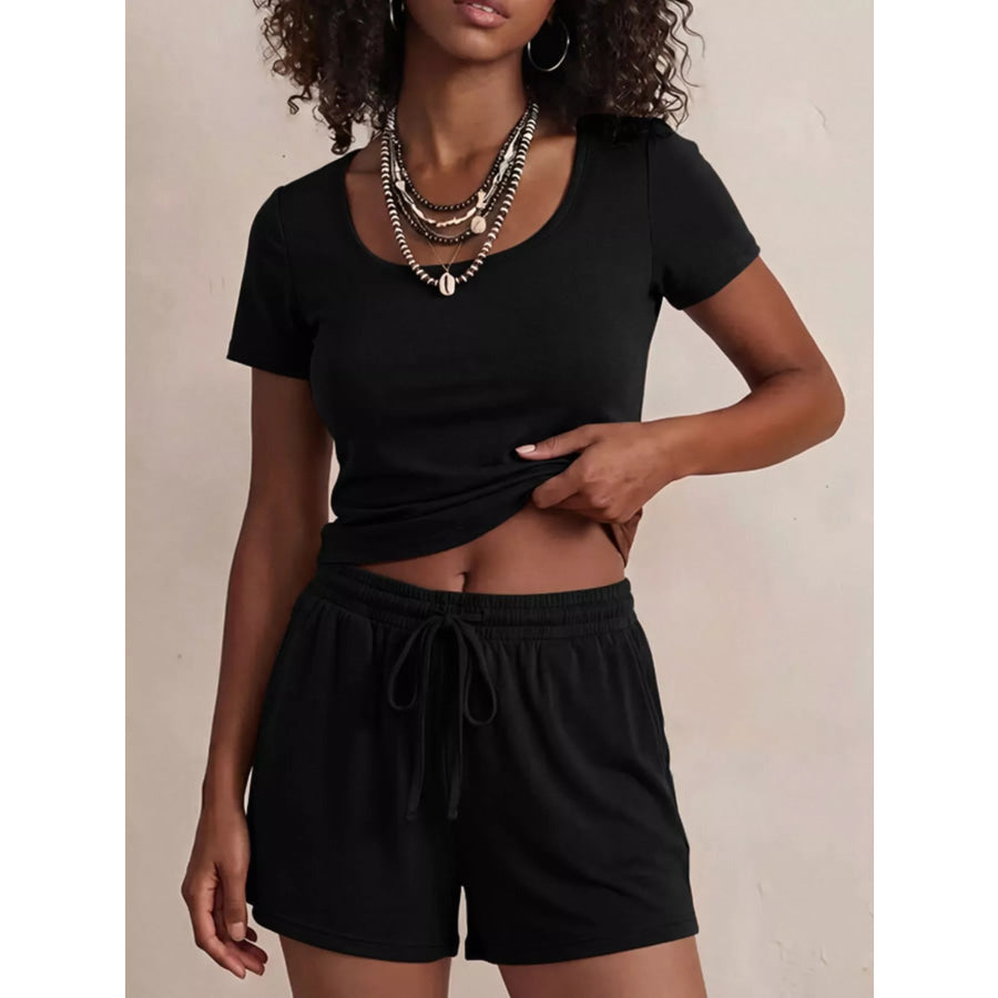 Solid Color Short Sleeve Tee and Shorts Set Apparel Accessories