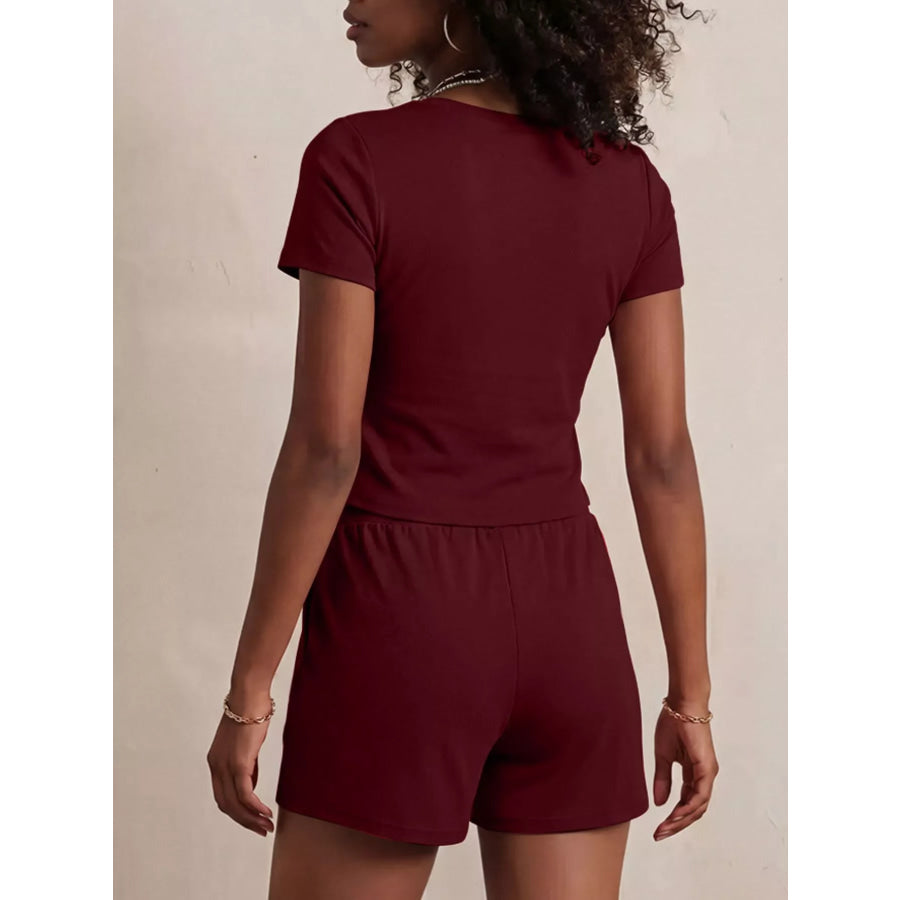 Solid Color Short Sleeve Tee and Shorts Set Apparel Accessories