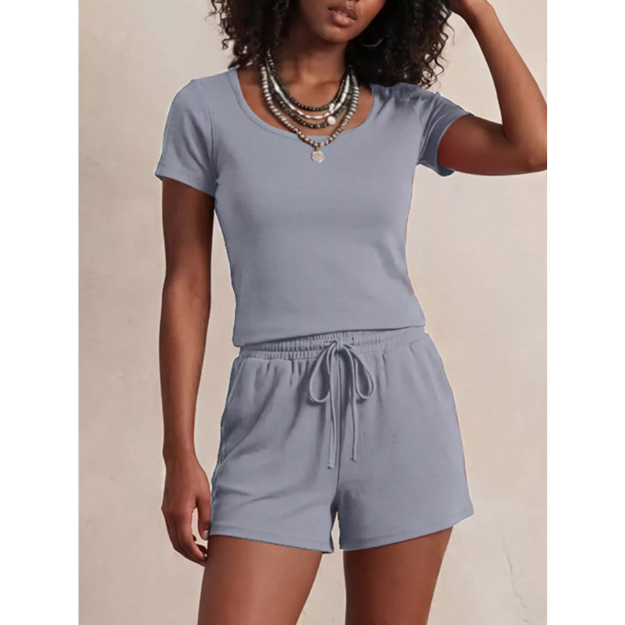 Solid Color Short Sleeve Tee and Shorts Set Apparel Accessories