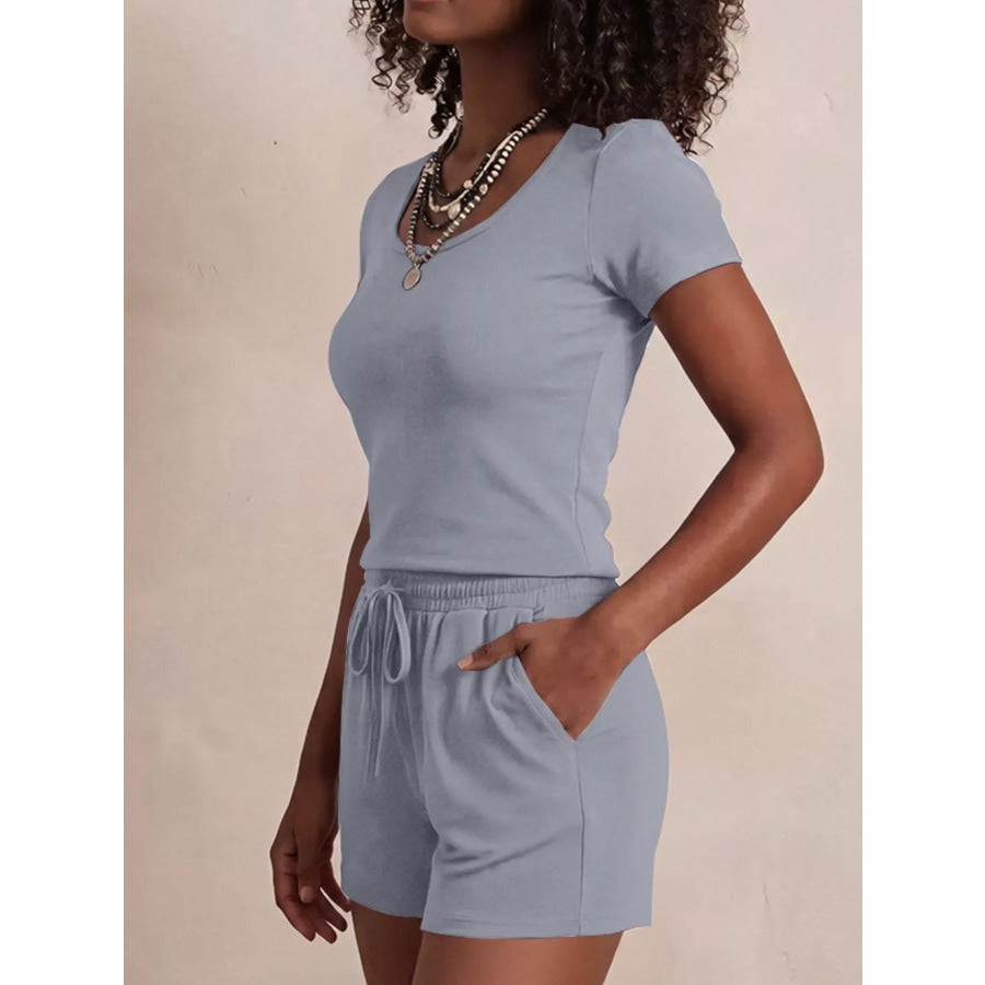 Solid Color Short Sleeve Tee and Shorts Set Apparel Accessories