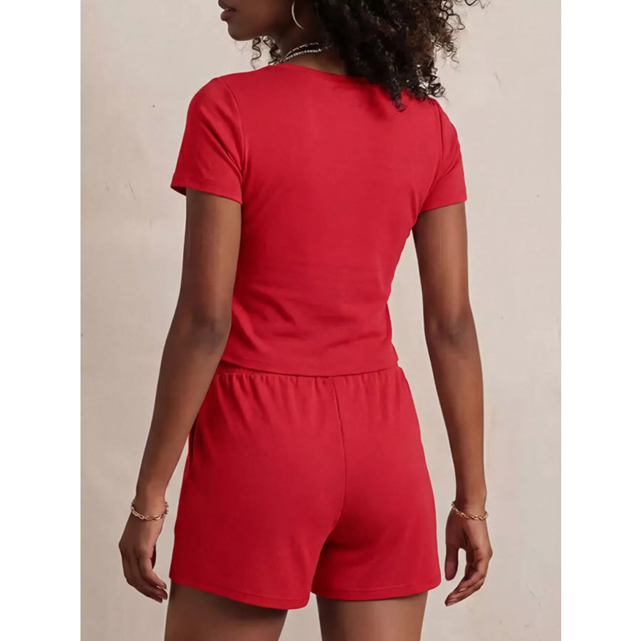 Solid Color Short Sleeve Tee and Shorts Set Apparel Accessories