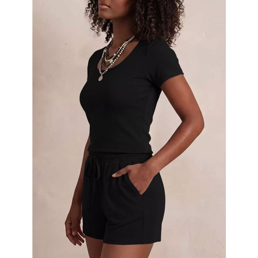 Solid Color Short Sleeve Tee and Shorts Set Apparel Accessories