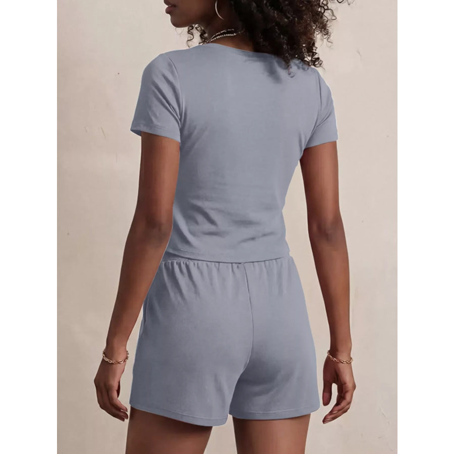 Solid Color Short Sleeve Tee and Shorts Set Apparel Accessories