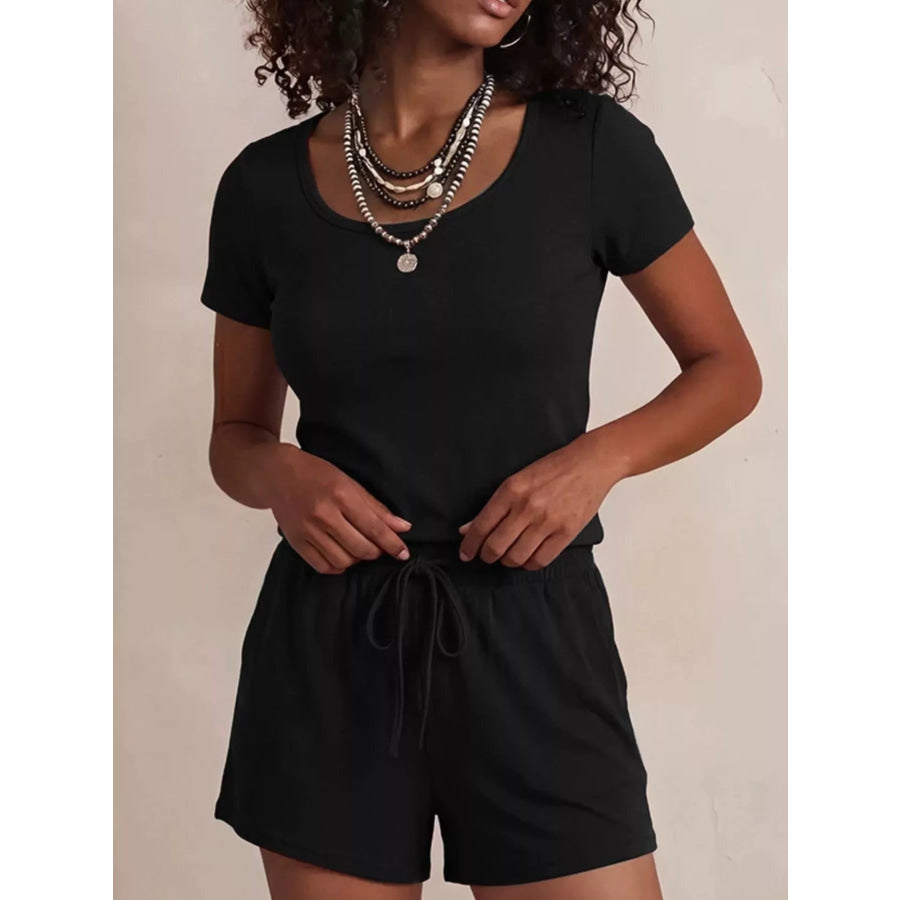 Solid Color Short Sleeve Tee and Shorts Set Black / S Apparel Accessories