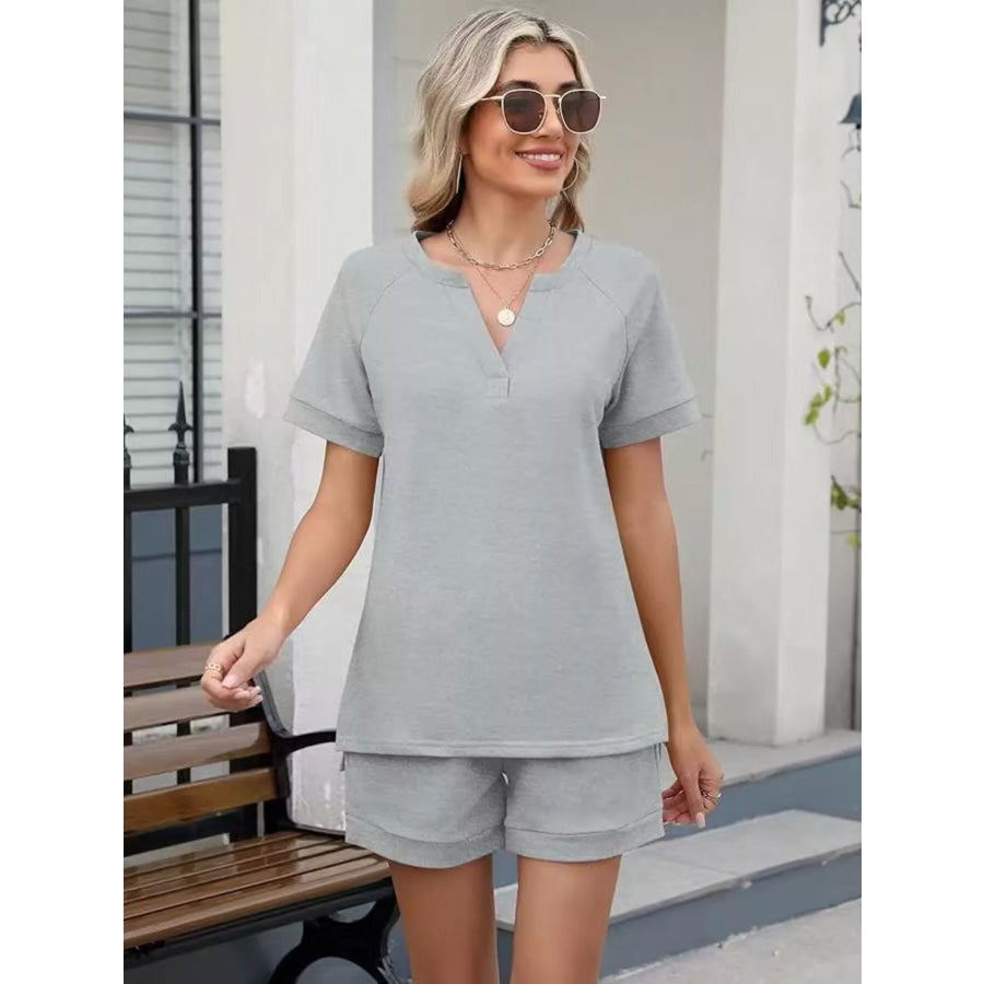 Solid Color Short Sleeve Top and Shorts Two-Piece Set Apparel and Accessories