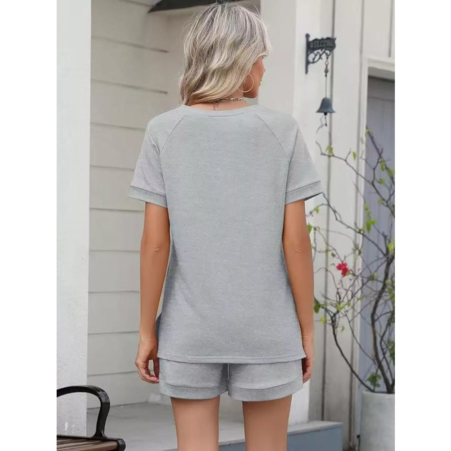 Solid Color Short Sleeve Top and Shorts Two-Piece Set Apparel and Accessories