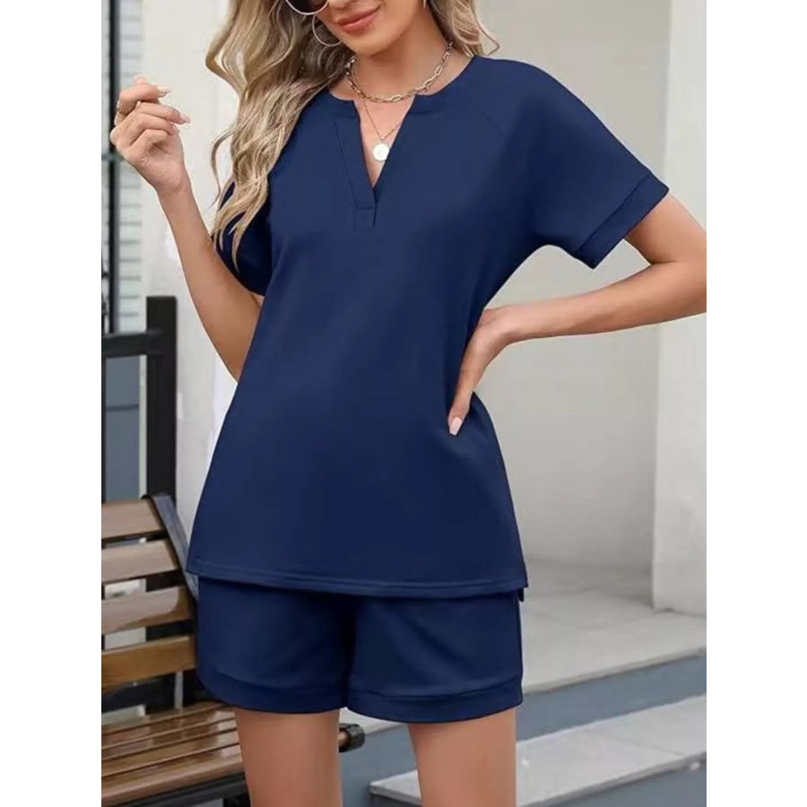 Solid Color Short Sleeve Top and Shorts Two-Piece Set Apparel and Accessories