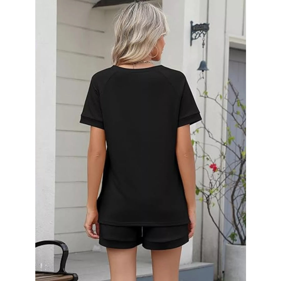 Solid Color Short Sleeve Top and Shorts Two-Piece Set Apparel and Accessories