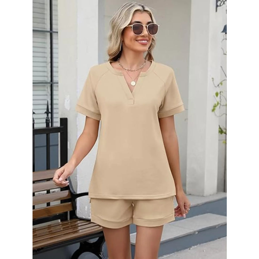 Solid Color Short Sleeve Top and Shorts Two-Piece Set Apparel and Accessories