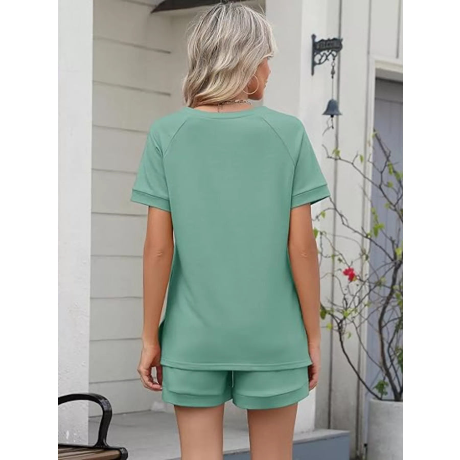 Solid Color Short Sleeve Top and Shorts Two-Piece Set Apparel and Accessories