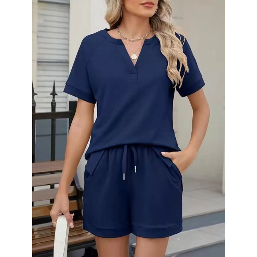 Solid Color Short Sleeve Top and Shorts Two-Piece Set Apparel and Accessories