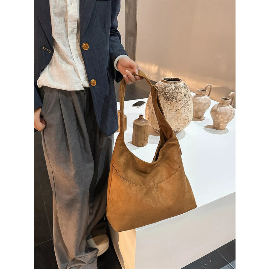 Solid Color Shoulder Bag Brown / One Size Apparel and Accessories