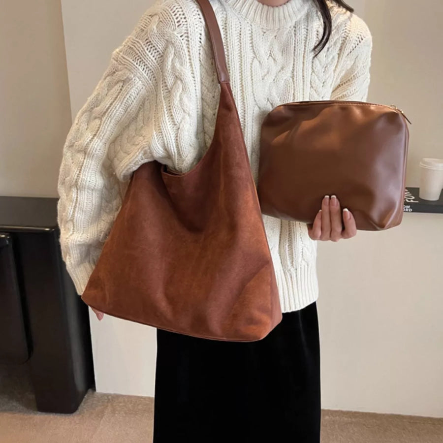 Solid Color Shoulder Bag Brown / One Size Apparel and Accessories