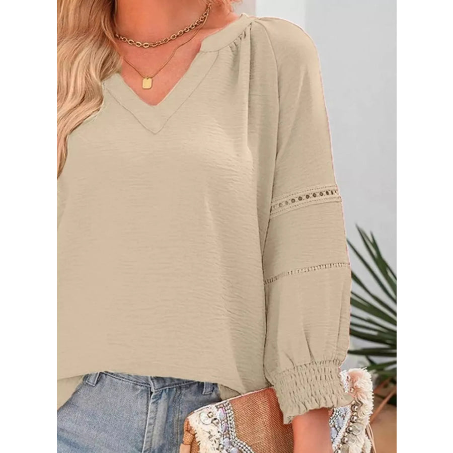 Solid Color Smocked Long Sleeve Blouse Apparel and Accessories