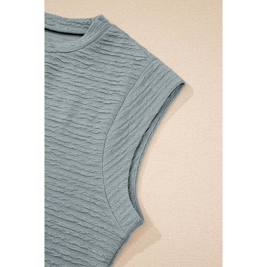 Solid Color Textured Crew Neck Top Apparel and Accessories