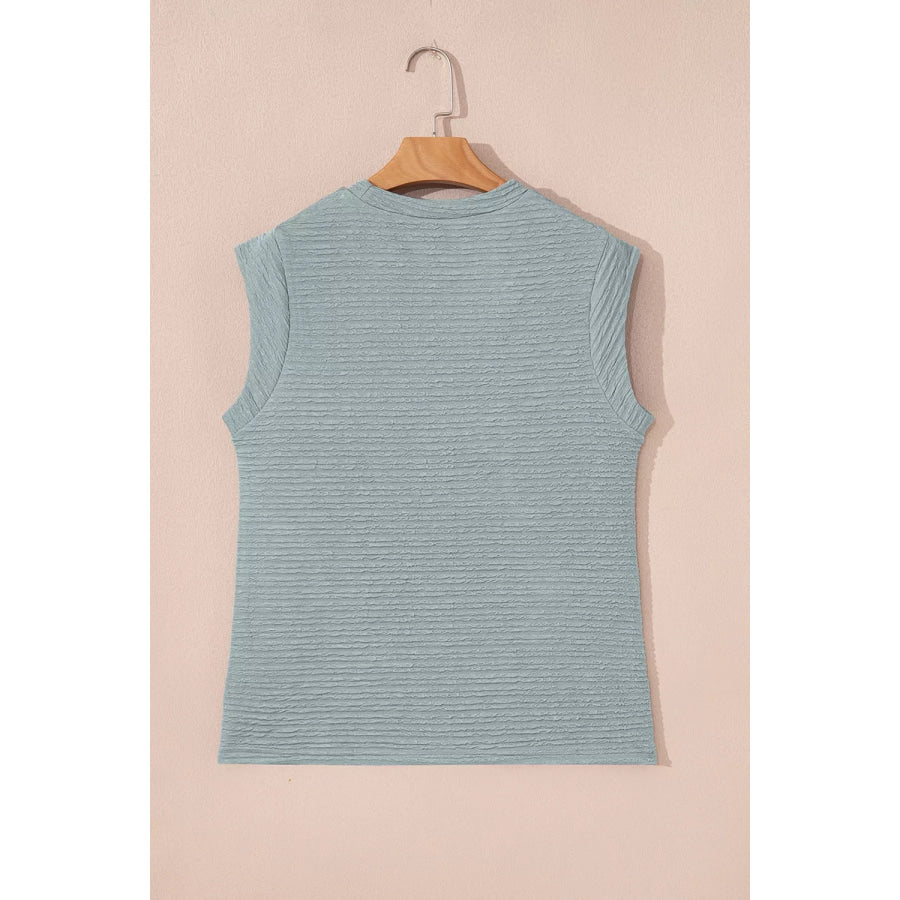Solid Color Textured Crew Neck Top Apparel and Accessories