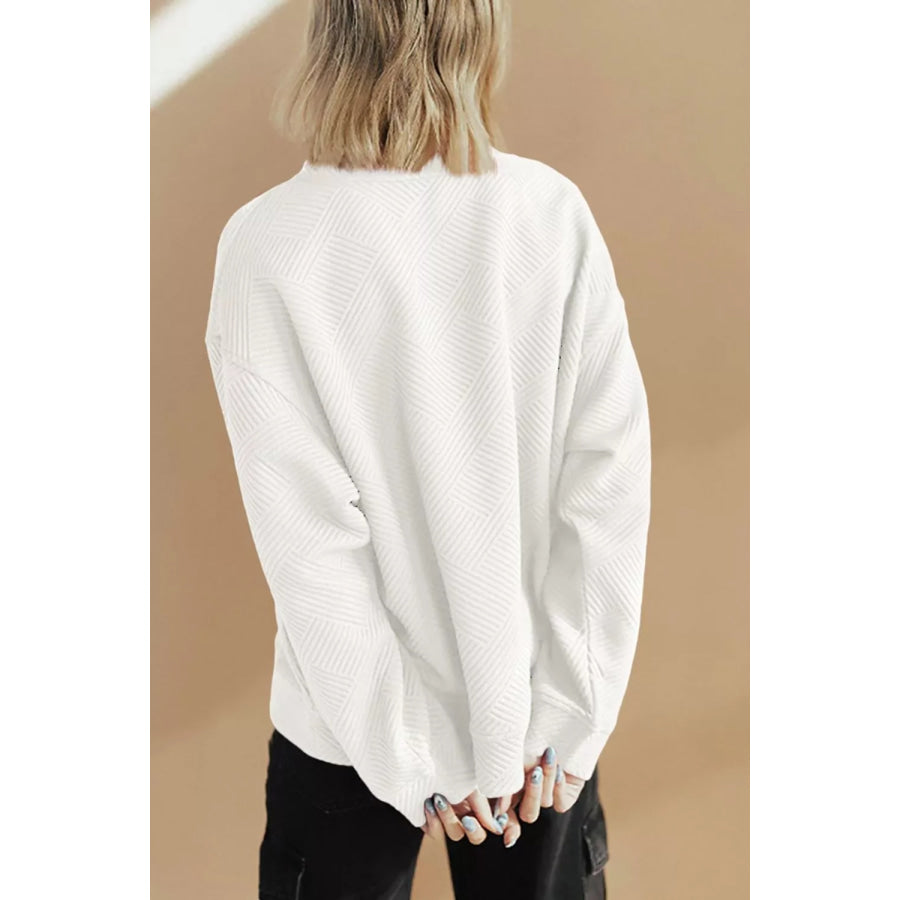 Solid Color Textured Round Neck Drop Shoulder Pullover Sweatshirt Apparel and Accessories
