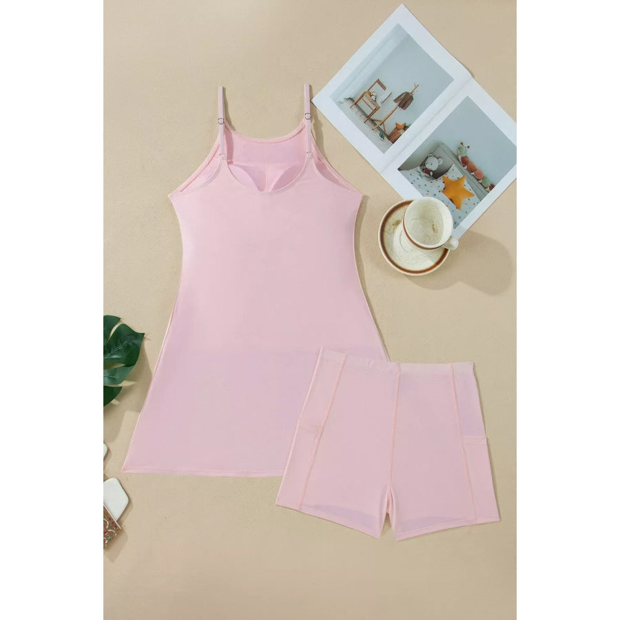 Solid Color Tunic Tank Dress Athletic Shorts Two Piece Set Apparel and Accessories