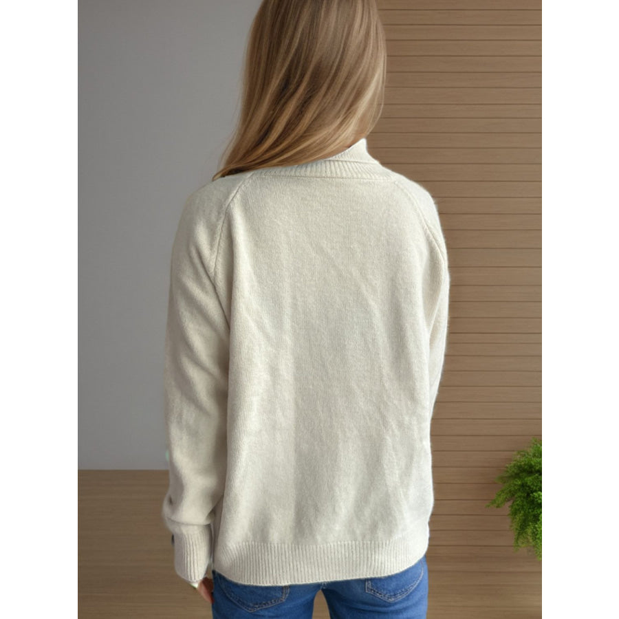 Solid Color Turtleneck Long Sleeve Sweater Cream / One Size Apparel and Accessories