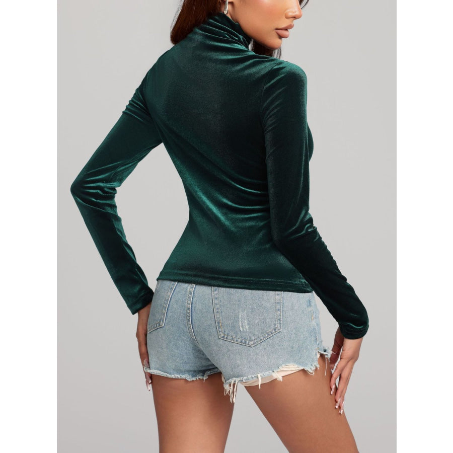 Solid Color Turtleneck Long Sleeve Top Apparel and Accessories