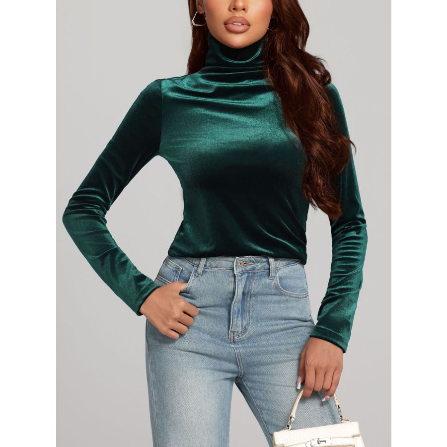 Solid Color Turtleneck Long Sleeve Top Apparel and Accessories