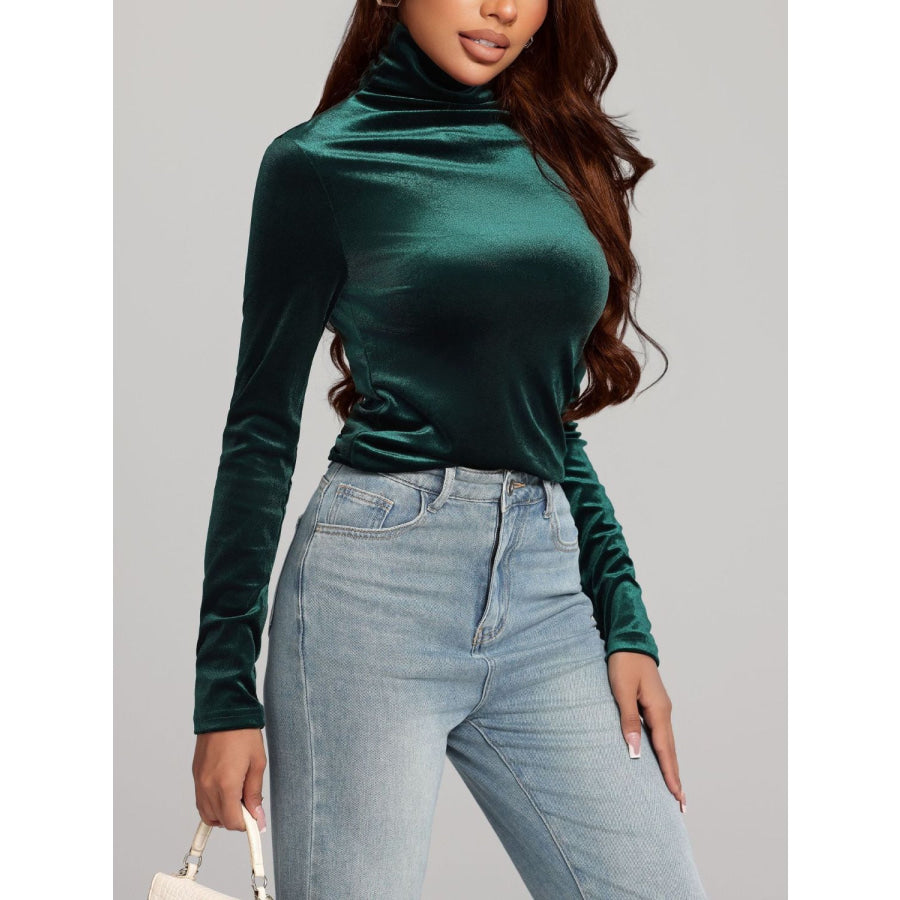Solid Color Turtleneck Long Sleeve Top Apparel and Accessories