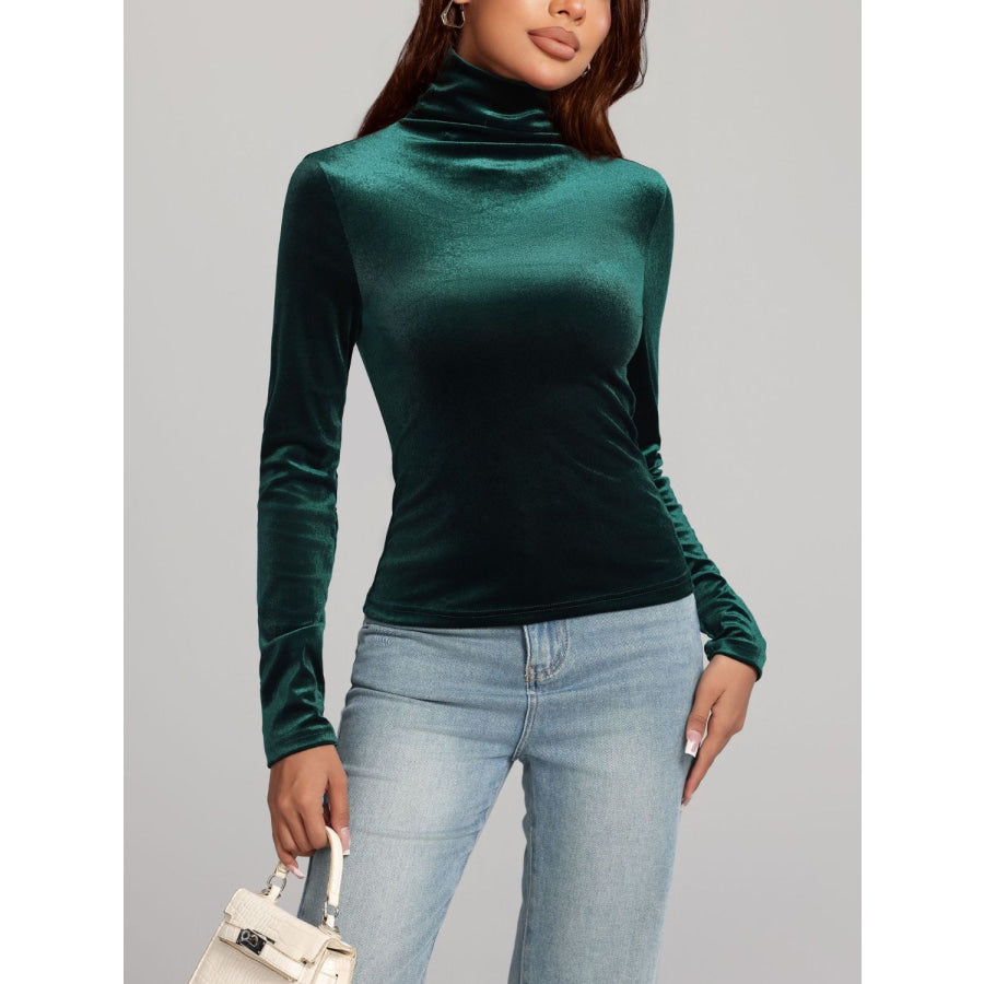Solid Color Turtleneck Long Sleeve Top Apparel and Accessories
