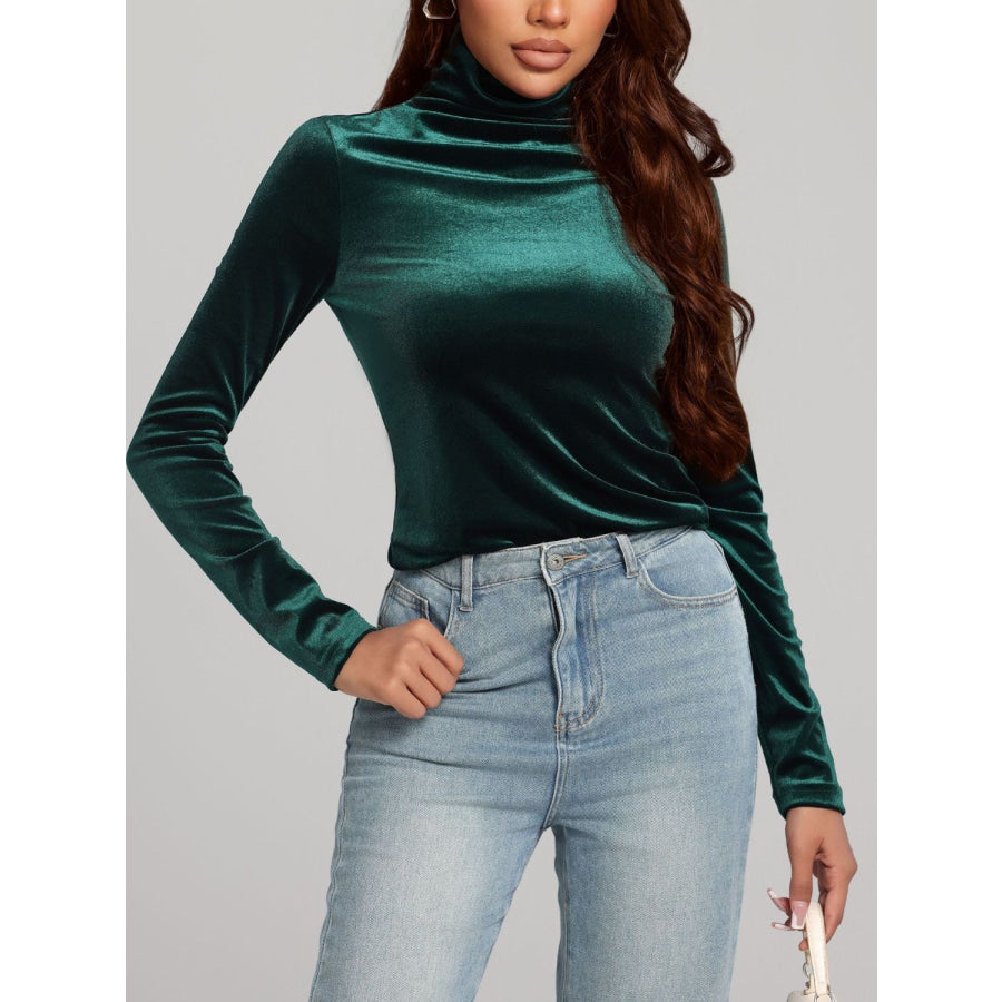 Solid Color Turtleneck Long Sleeve Top Deep Teal / S Apparel and Accessories