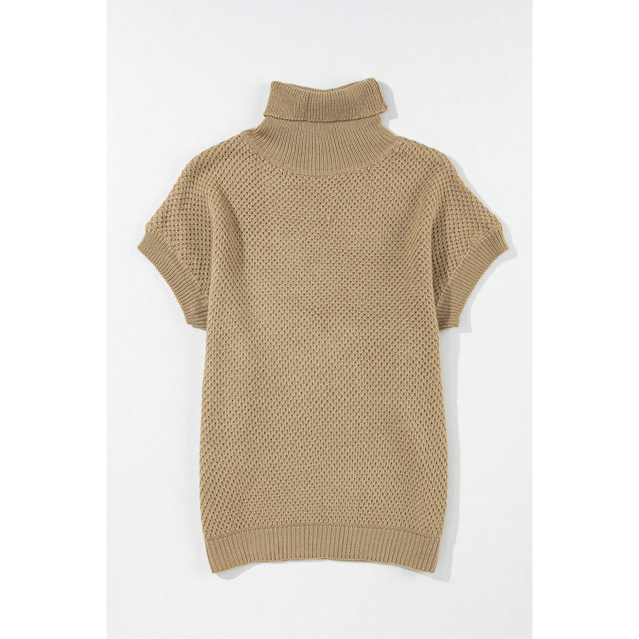Solid Color Turtleneck Short Sleeve Sweater Apparel and Accessories