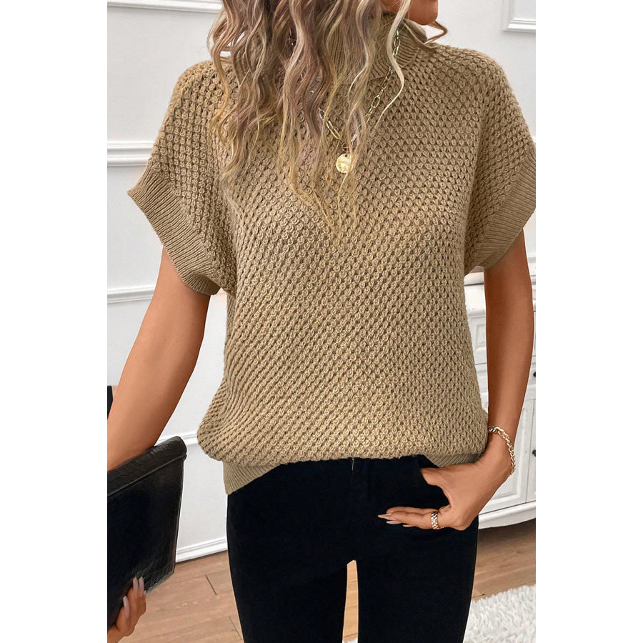 Solid Color Turtleneck Short Sleeve Sweater Apparel and Accessories