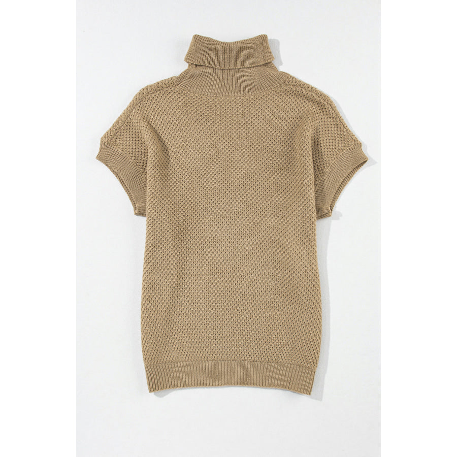 Solid Color Turtleneck Short Sleeve Sweater Apparel and Accessories