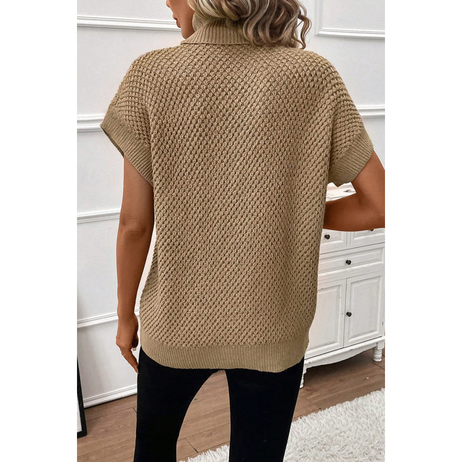 Solid Color Turtleneck Short Sleeve Sweater Apparel and Accessories