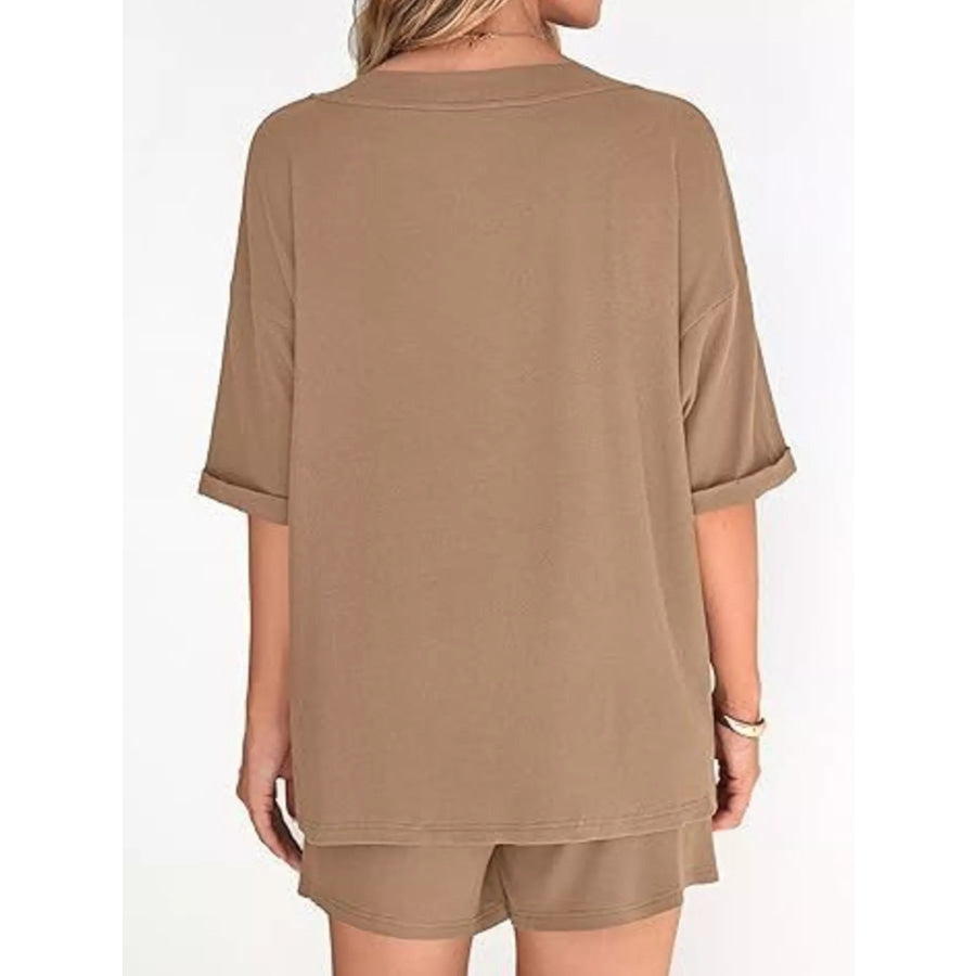 Solid Color V-Neck and Shorts Set Apparel and Accessories