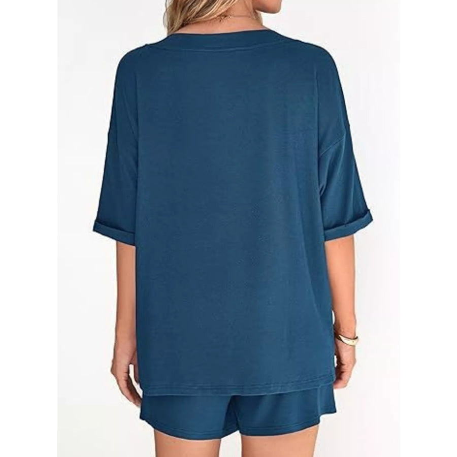 Solid Color V-Neck and Shorts Set Apparel and Accessories