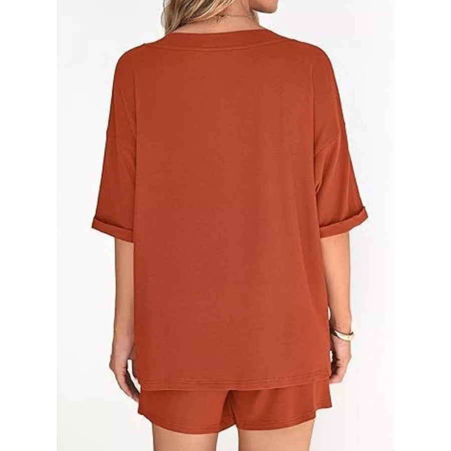 Solid Color V-Neck and Shorts Set Apparel and Accessories