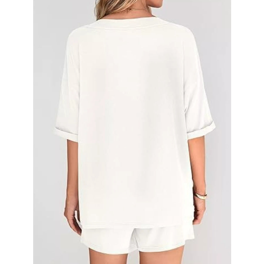 Solid Color V-Neck and Shorts Set Apparel and Accessories
