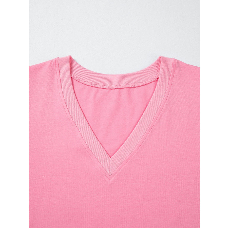 Solid Color V Neck Short Puff Sleeve Blouse Apparel and Accessories