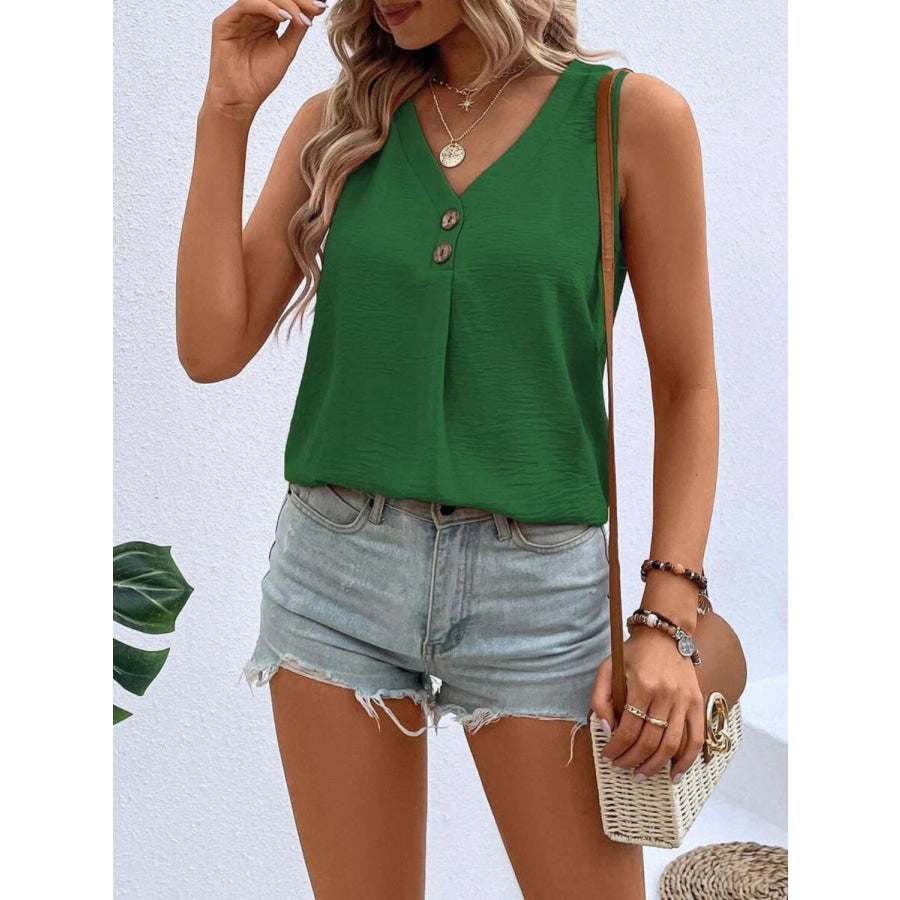 Solid Color V-Neck Tank Green / S Apparel and Accessories