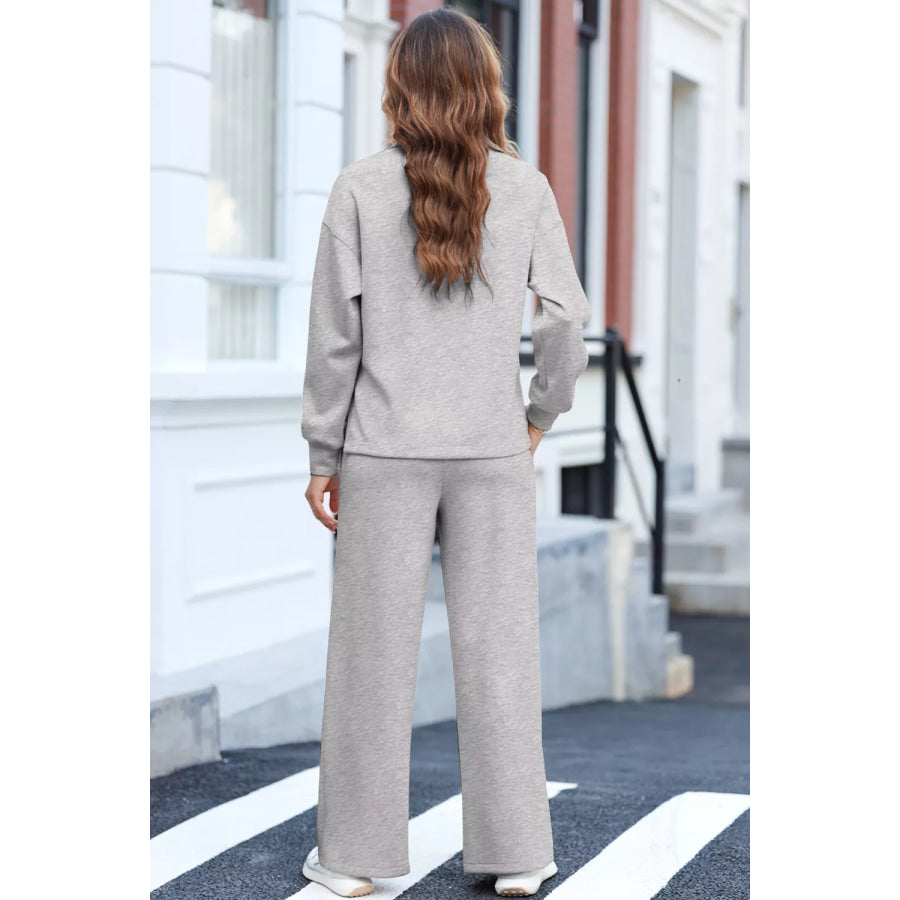 Solid Color V Neck Top and High Waist Pants Set Apparel and Accessories