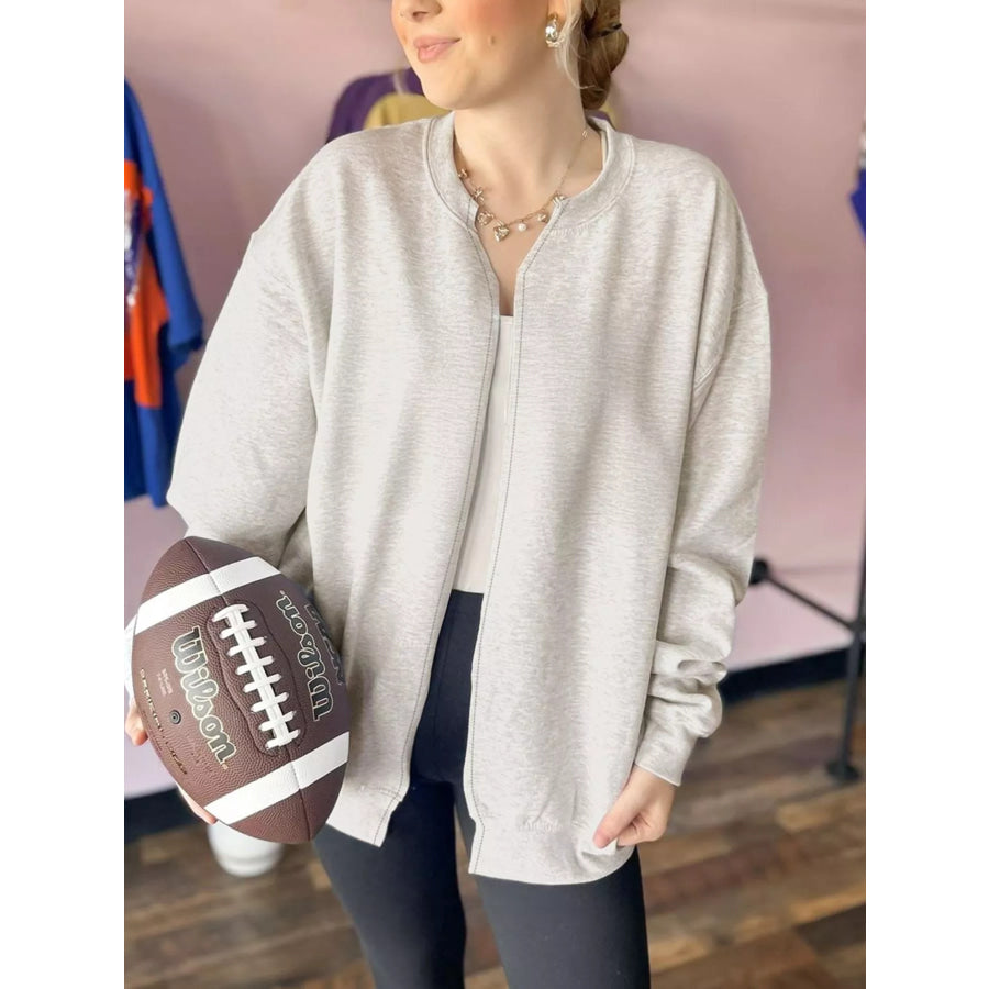Solid Color Zip Front Jacket Style Sweatshirt Light Gray / S Apparel and Accessories