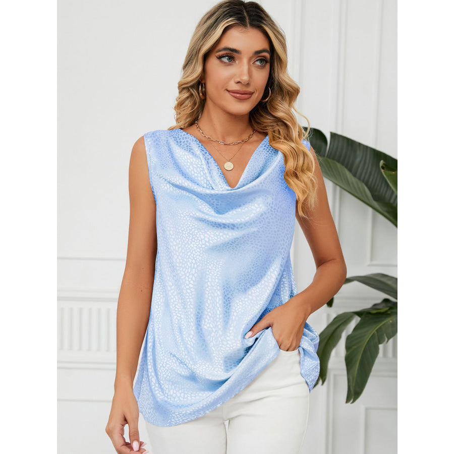 Solid Cowl Neck Top Light Blue / S Apparel and Accessories