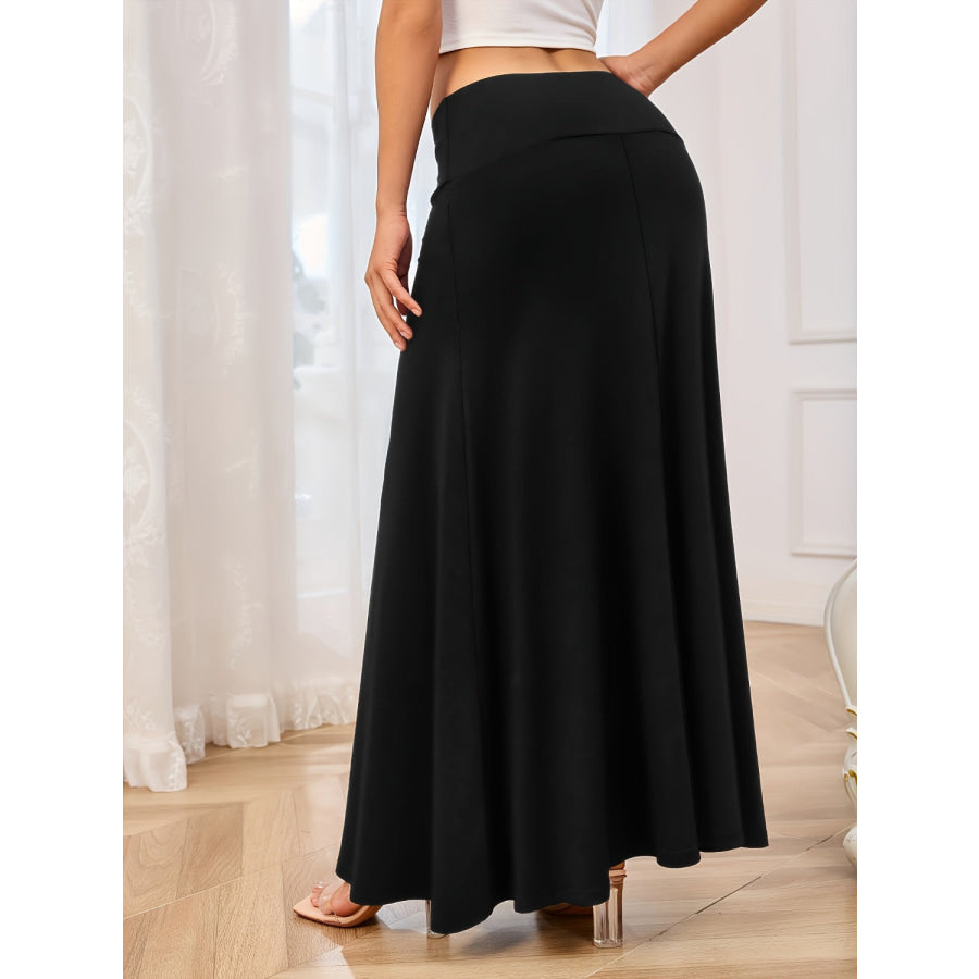 Solid Elastic Waist Maxi Skirt Apparel and Accessories