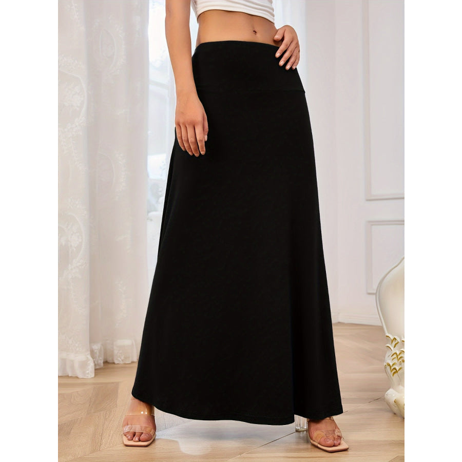 Solid Elastic Waist Maxi Skirt Apparel and Accessories