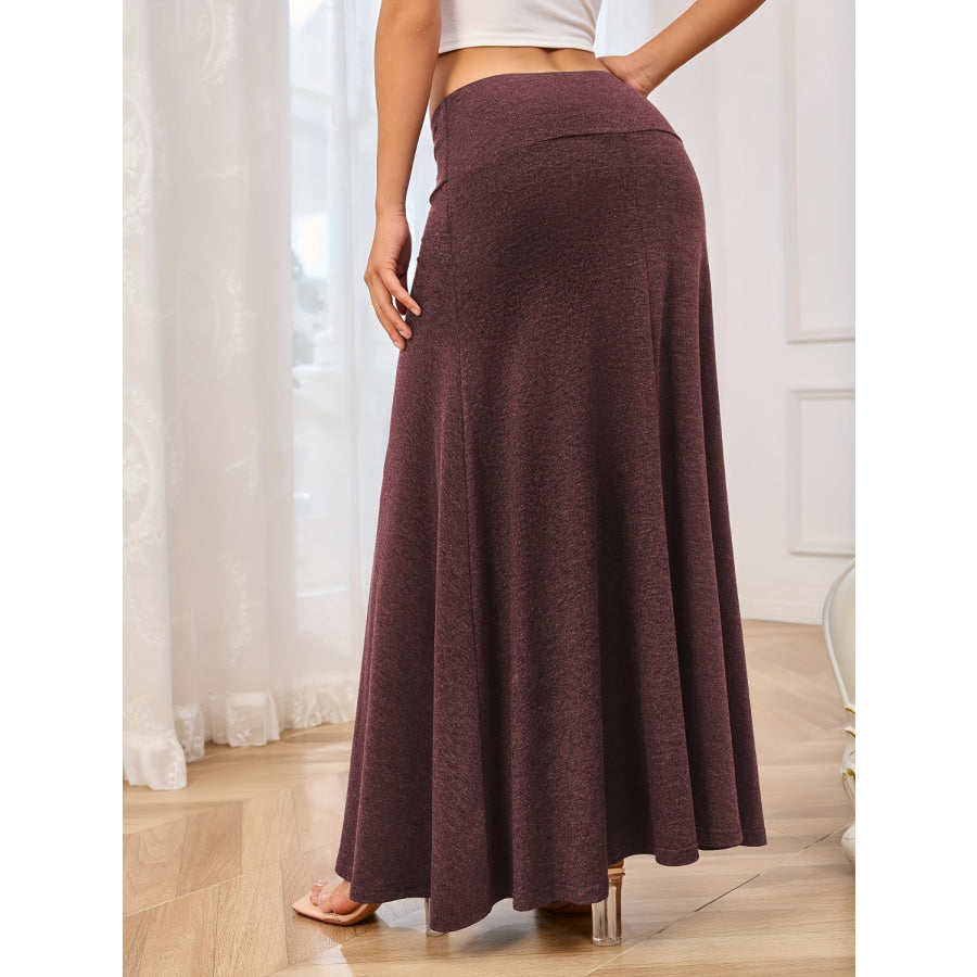 Solid Elastic Waist Maxi Skirt Apparel and Accessories