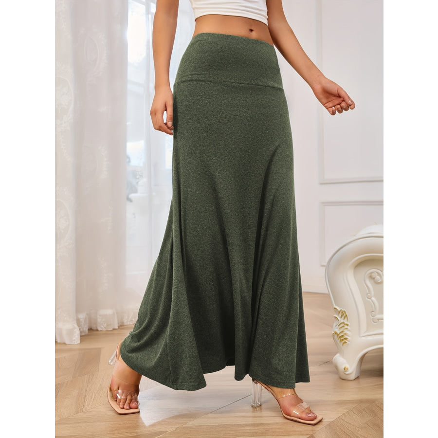 Solid Elastic Waist Maxi Skirt Apparel and Accessories