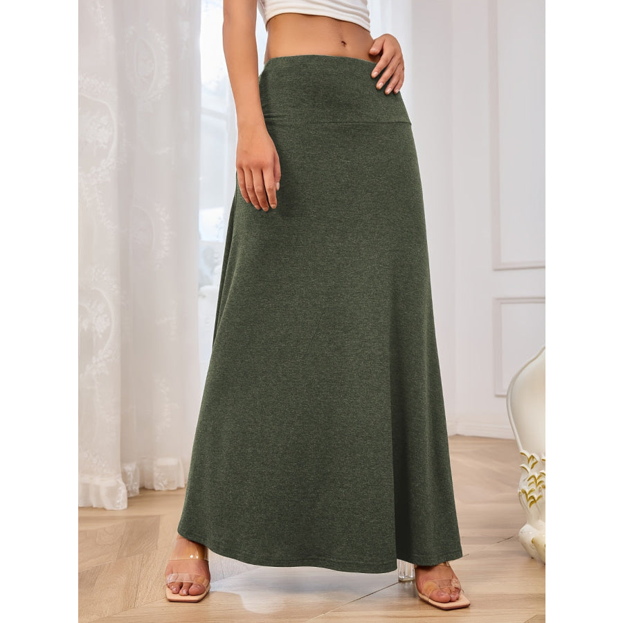 Solid Elastic Waist Maxi Skirt Apparel and Accessories