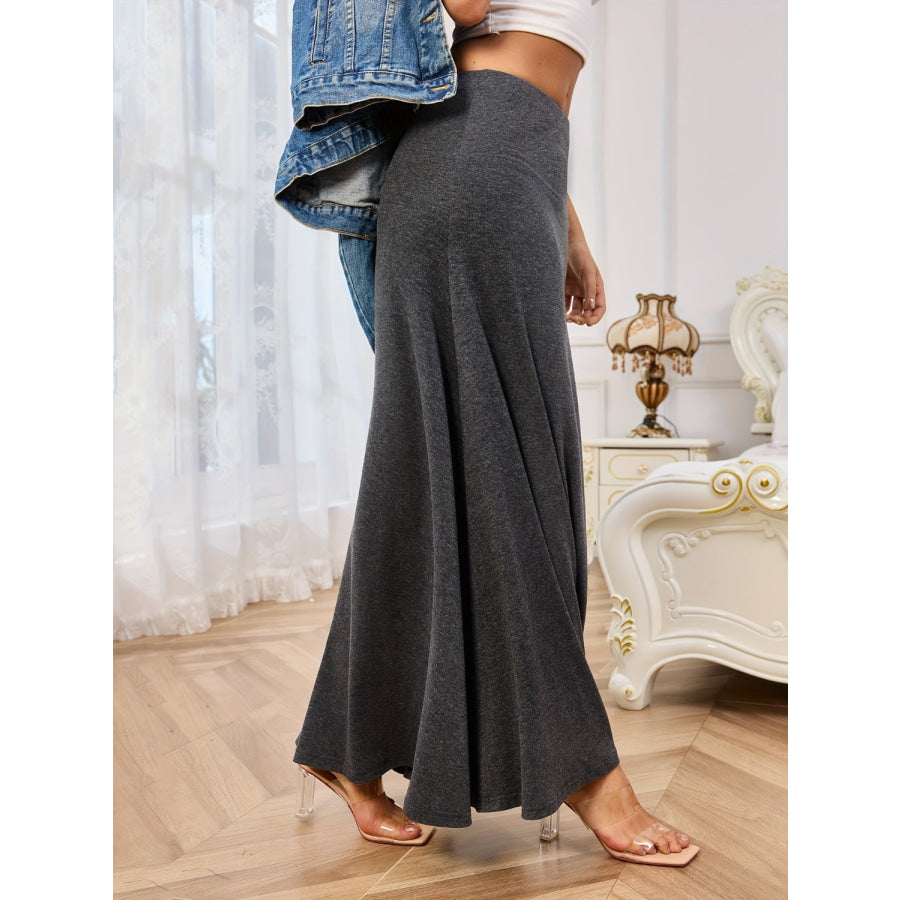 Solid Elastic Waist Maxi Skirt Apparel and Accessories