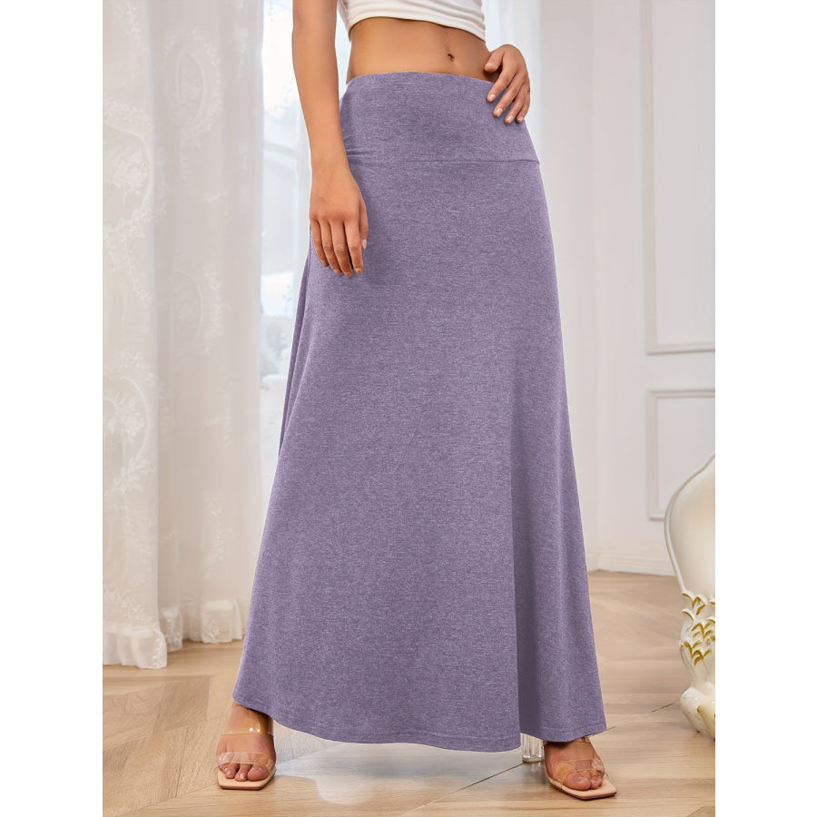 Solid Elastic Waist Maxi Skirt Apparel and Accessories